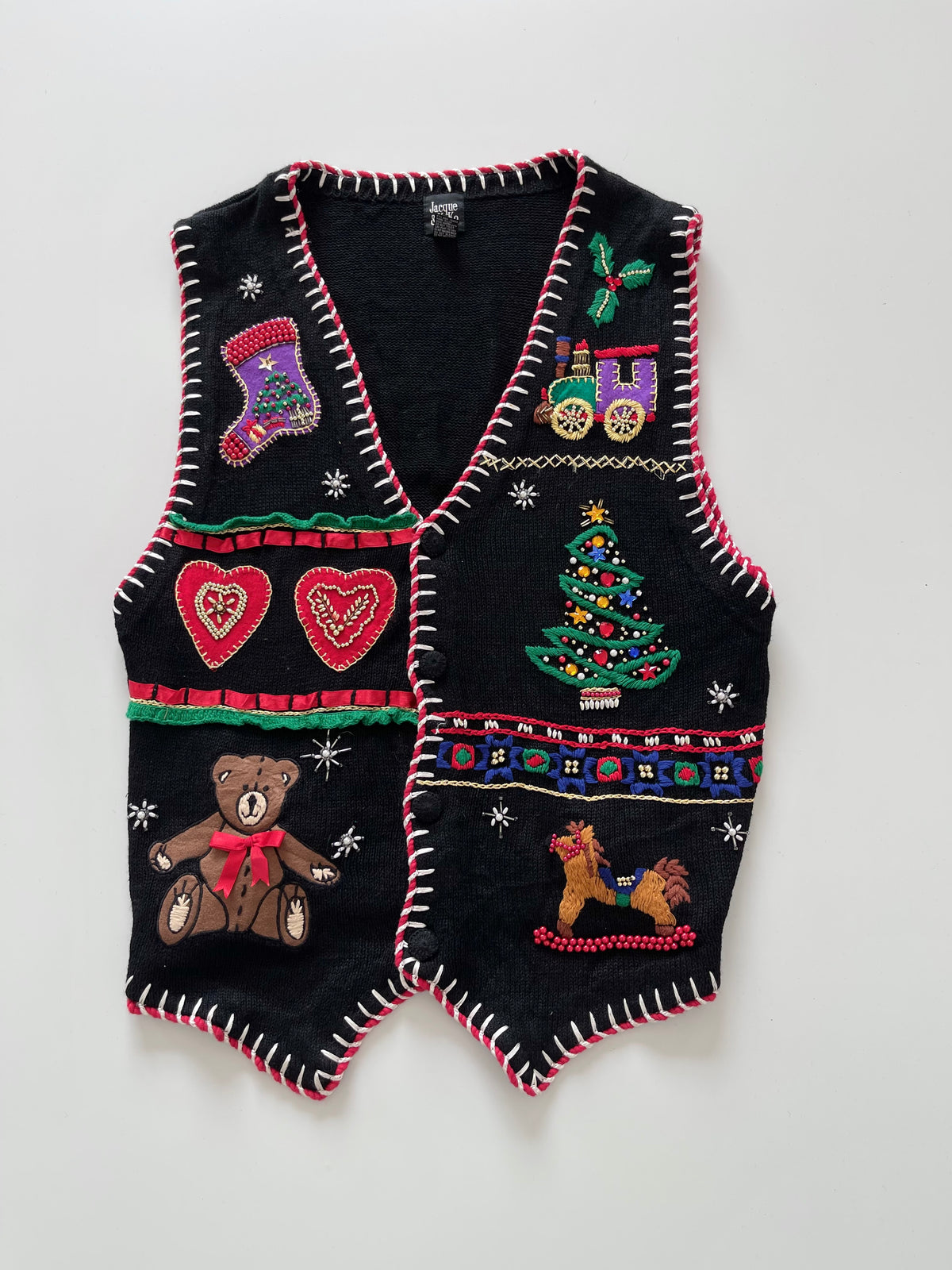 Jacque & Koko Embroidered Christmas Vest Sweater-Bust 52