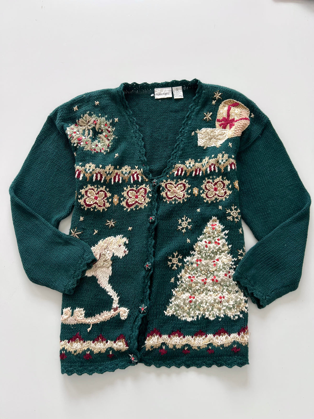 Fashion Bug Embroidered Christmas Cardigan Sweater-Bust 48