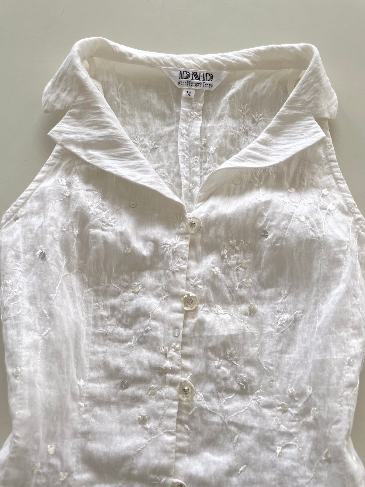 Embroidered Sheer Vintage Top-Bust 32