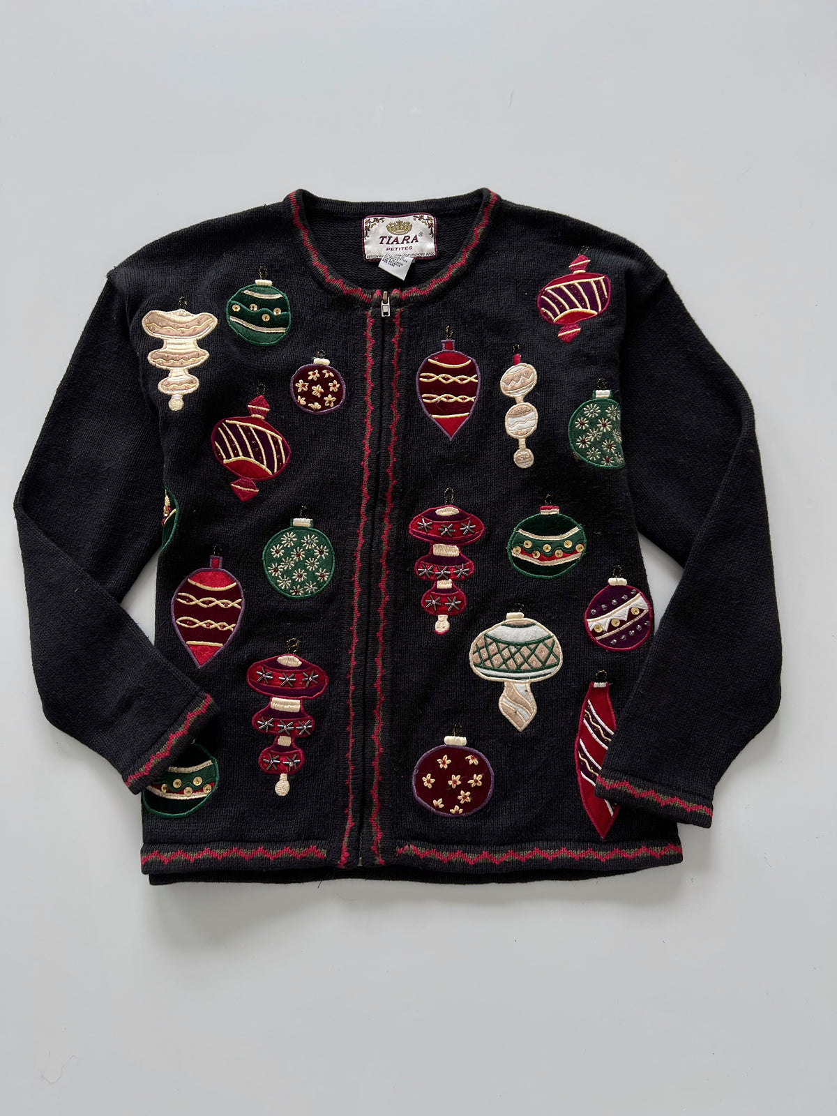 Tiara Embroidered Christmas Zipper Sweater-Bust 42