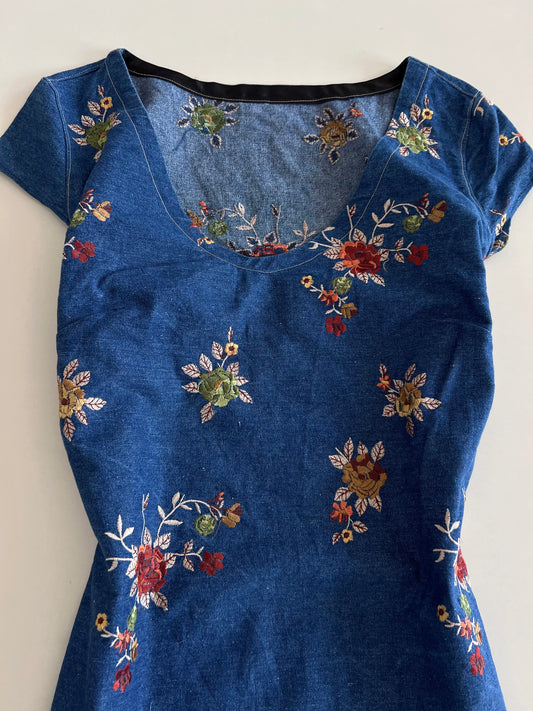 Denim Embroidered Dress-Bust 40