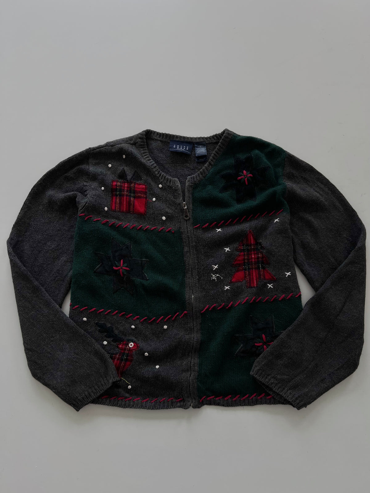 Crazy Horse Embroidered Christmas Zipper Sweater-Bust 46