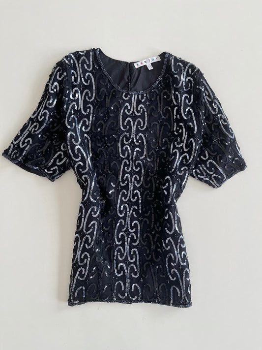 Santas Heavily Embroidered 100% Silk Top-Bust 48