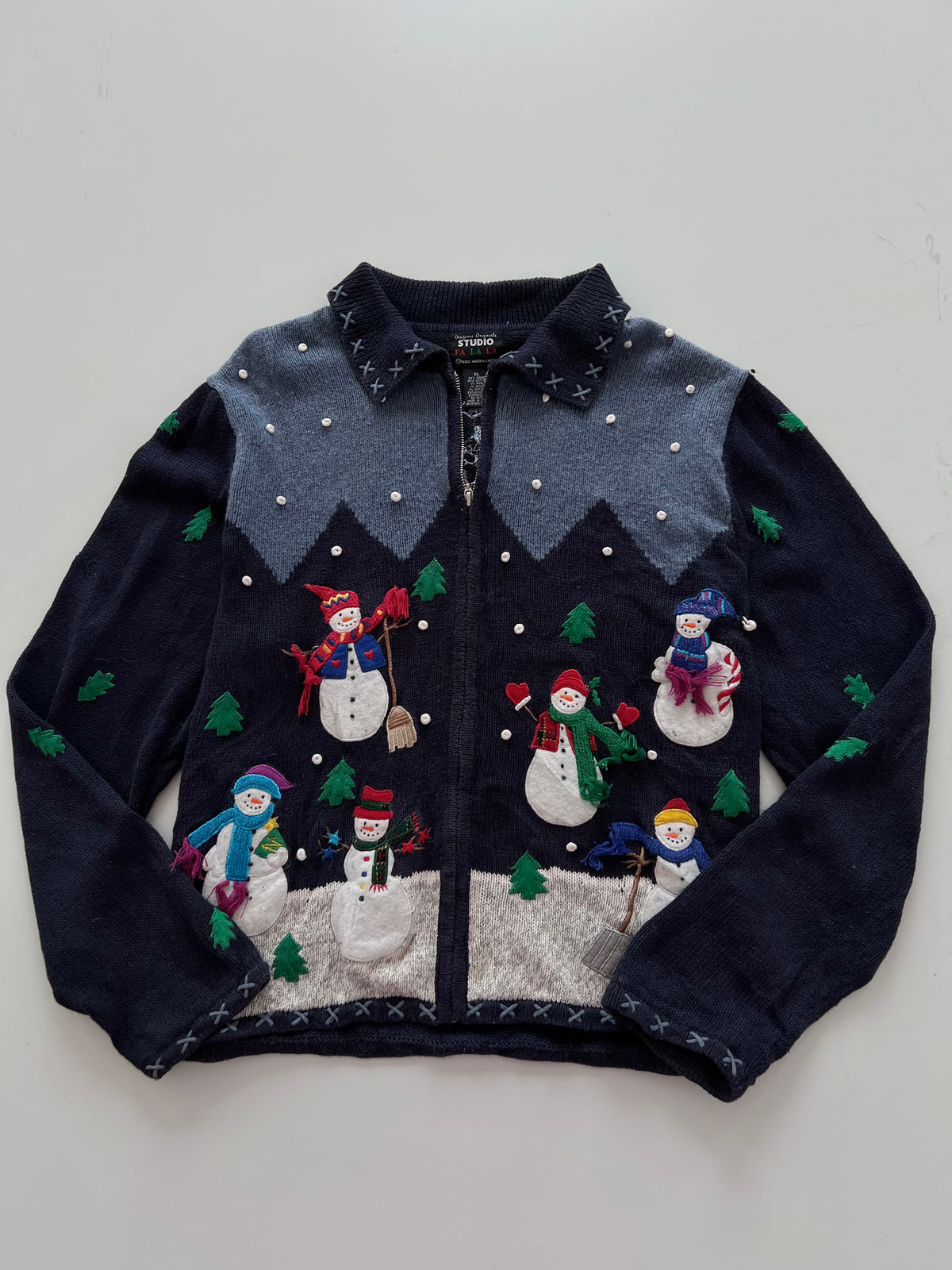 Studio Embroidered Christmas Zipper Sweater-Bust 50