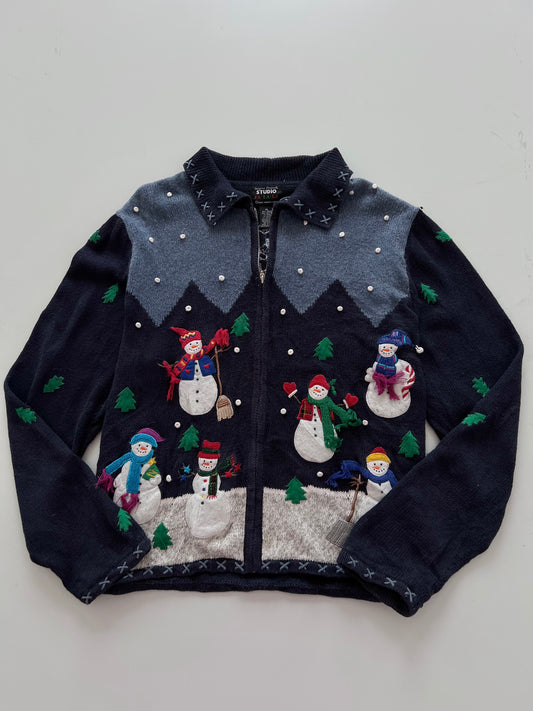 Studio Embroidered Christmas Zipper Sweater-Bust 50