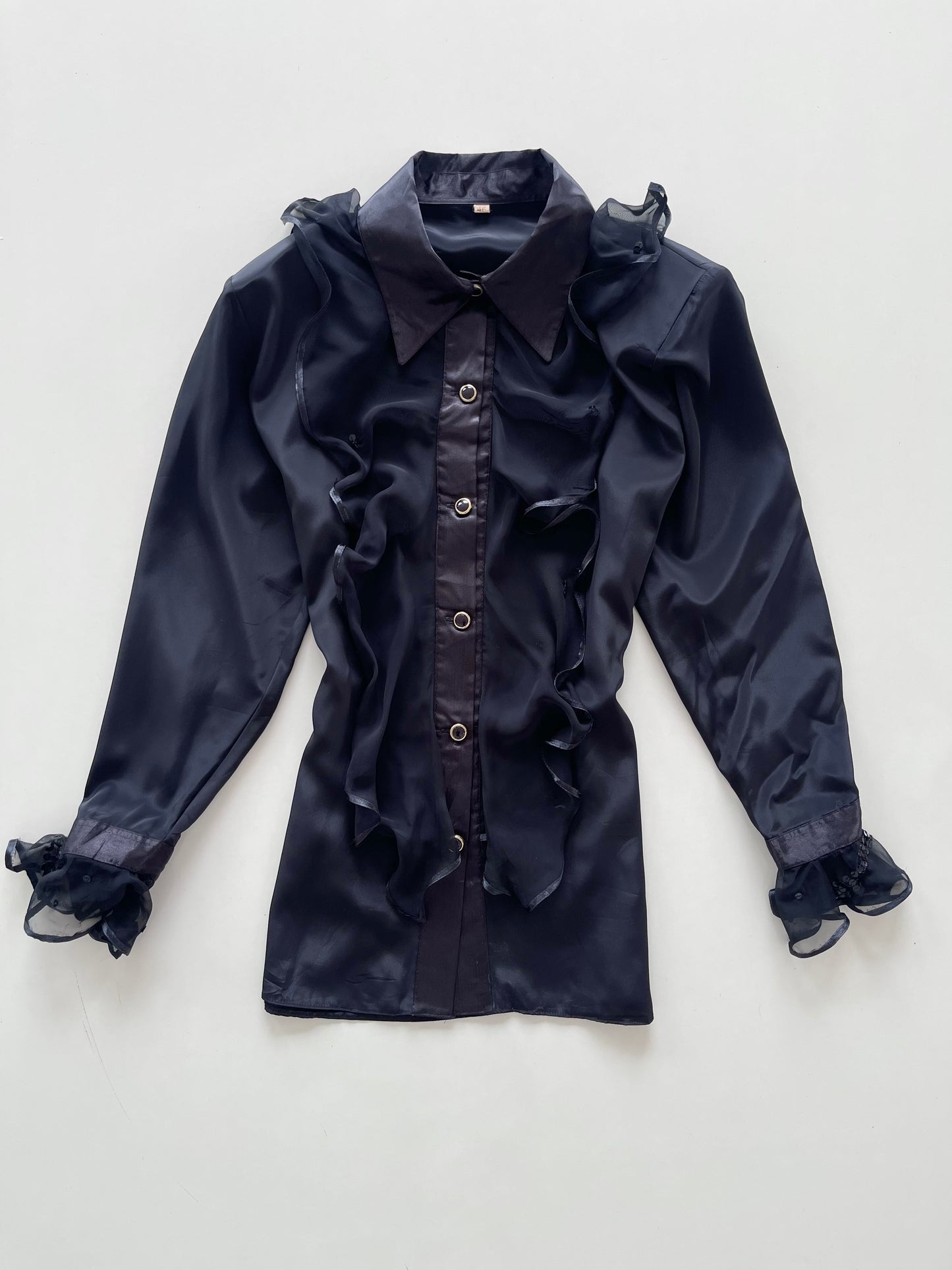 Vintage Ruffle Satin Shirt-Bust 42