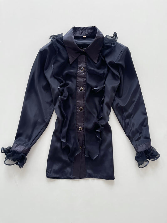 Vintage Ruffle Satin Shirt-Bust 42