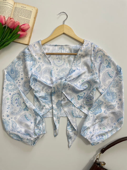 Satin Paisley Front Knot Top