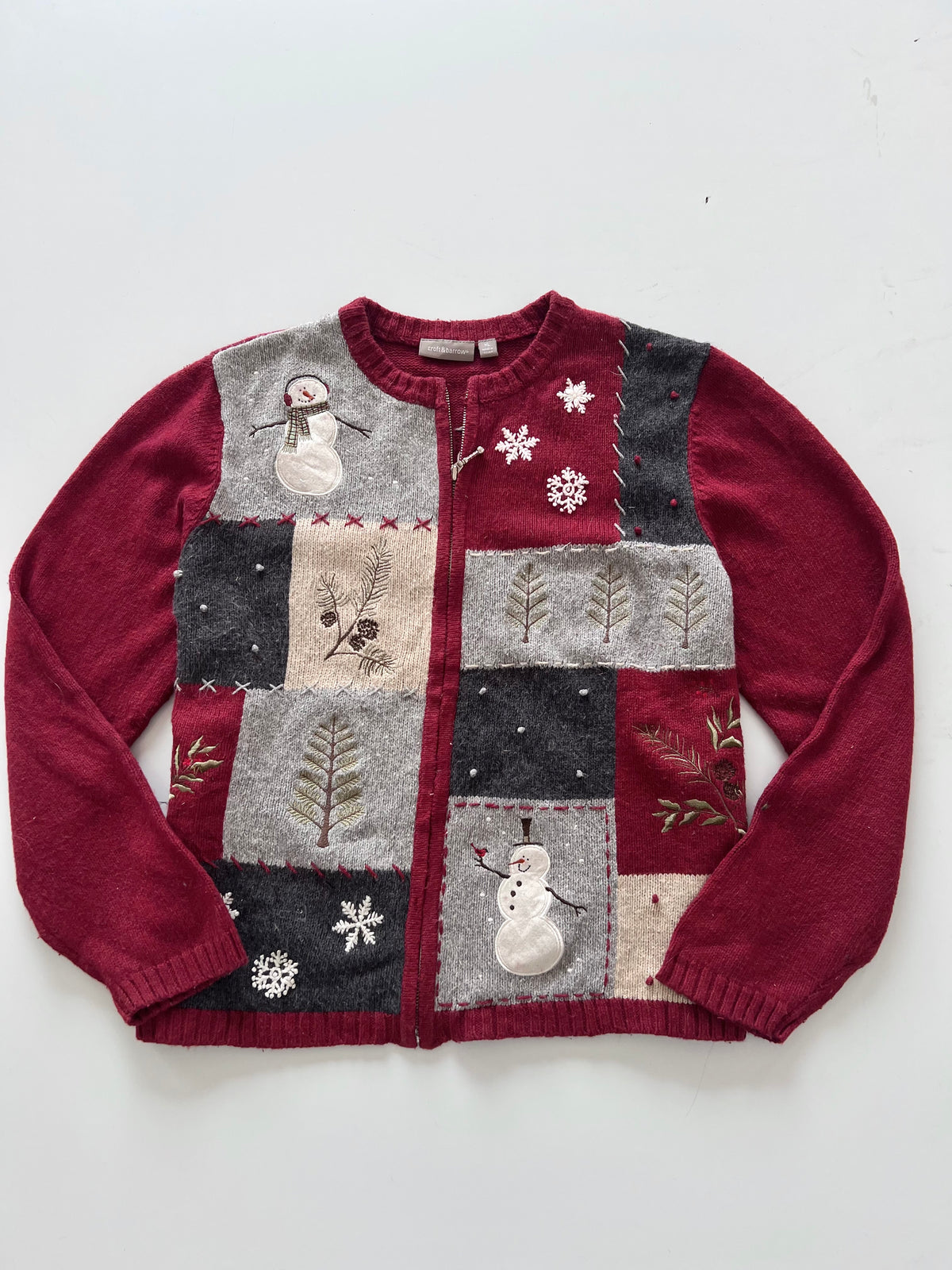 Croft&Barrow Embroidered Christmas Zipper Sweater-Bust 48