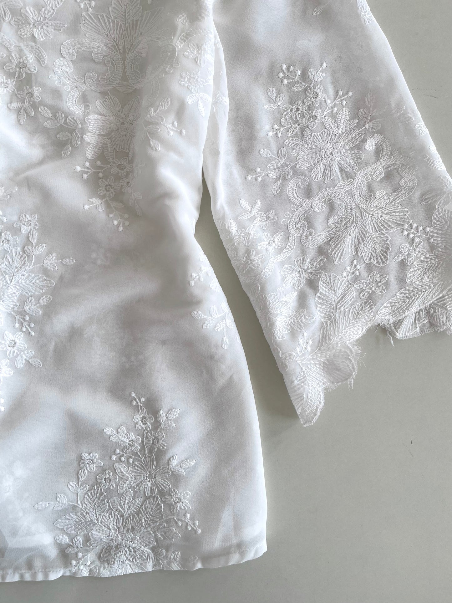 Qing Man Embroidered Sheer Top-Bust 32