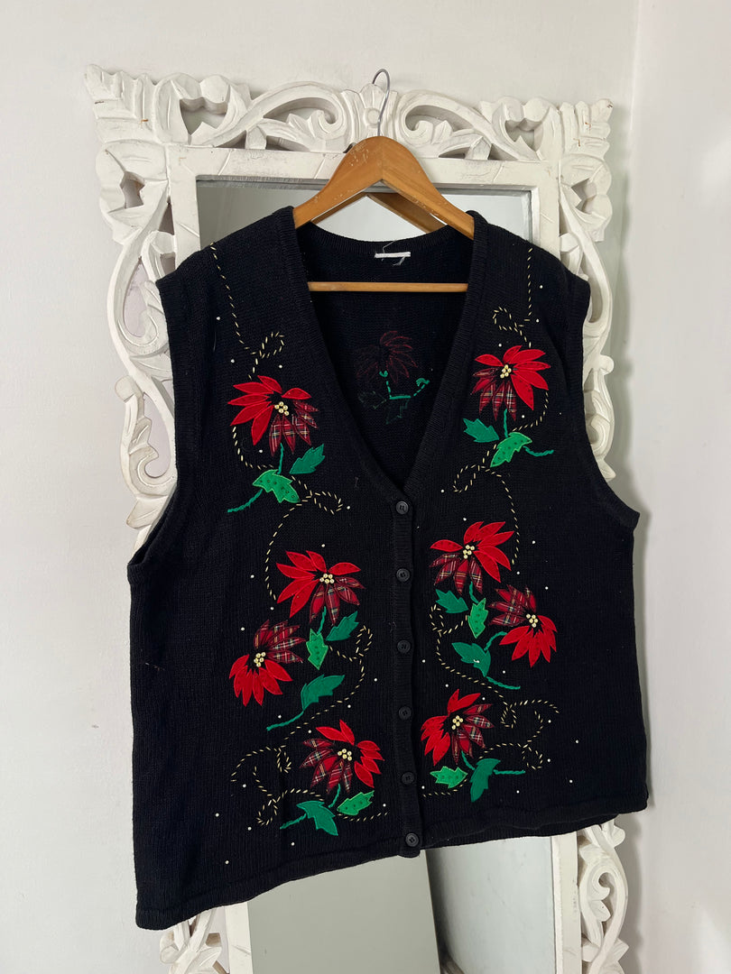 Vintage Embroidered Sweater Vest-Bust 50