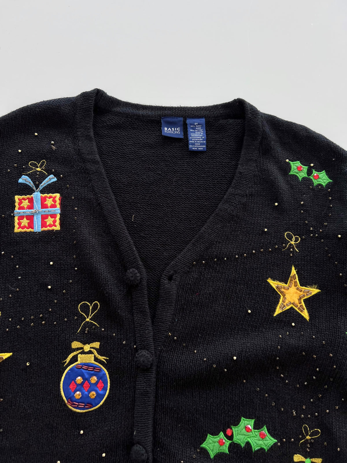 Basic Editions Embroidered Christmas Cardigan Sweater-Bust 52