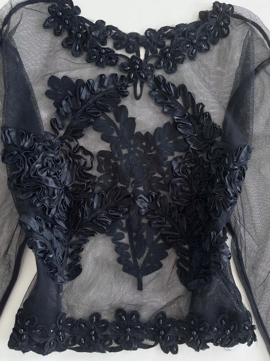 Sheer Embroidered Vintage Top-Bust 42