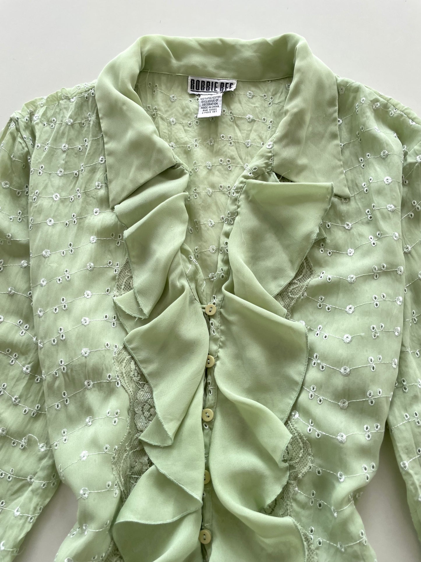 Robbie Bee Embroidered Lacy Sheer Vintage Top-Bust 48
