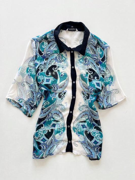 Vintage Paisley 100% Silk Sheer Top-Bust 42