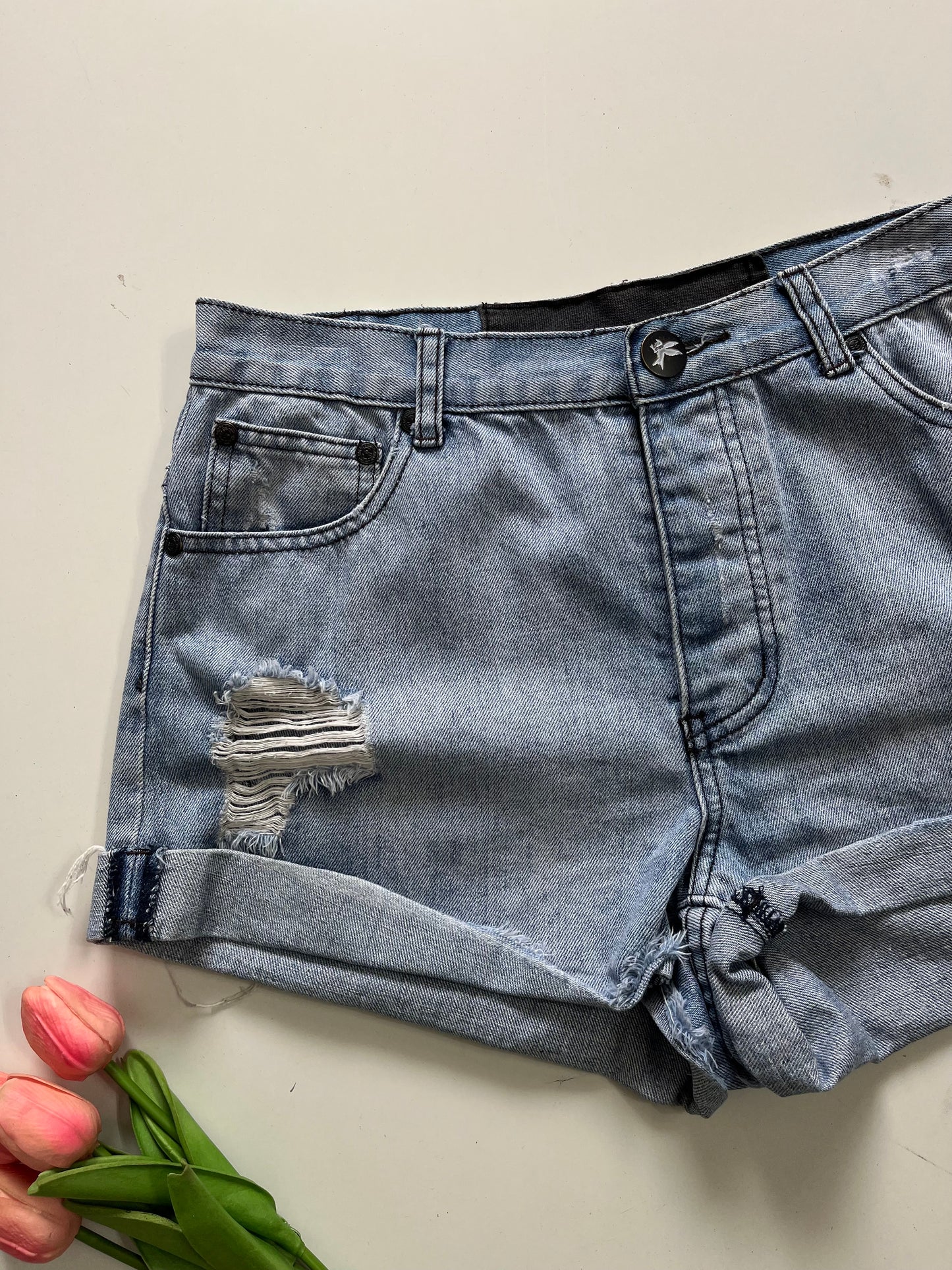 ONE TEASPOON RIPPED DENIM SHORTS - WAIST 30