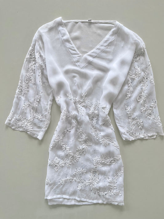Sheer Embroidered Top-Bust 46