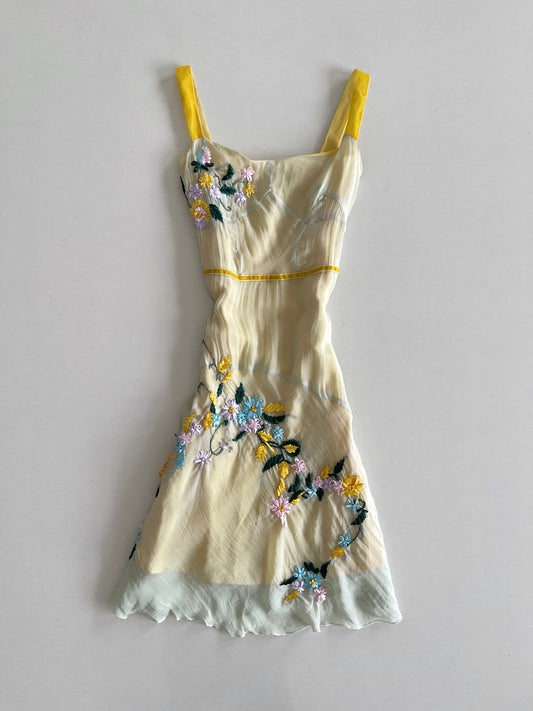Almost Famous 100% Silk Embroidered Dress-Bust 34