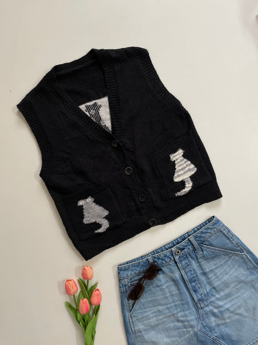 BLACK CAT SWEATER VEST - BUST 36 to 42