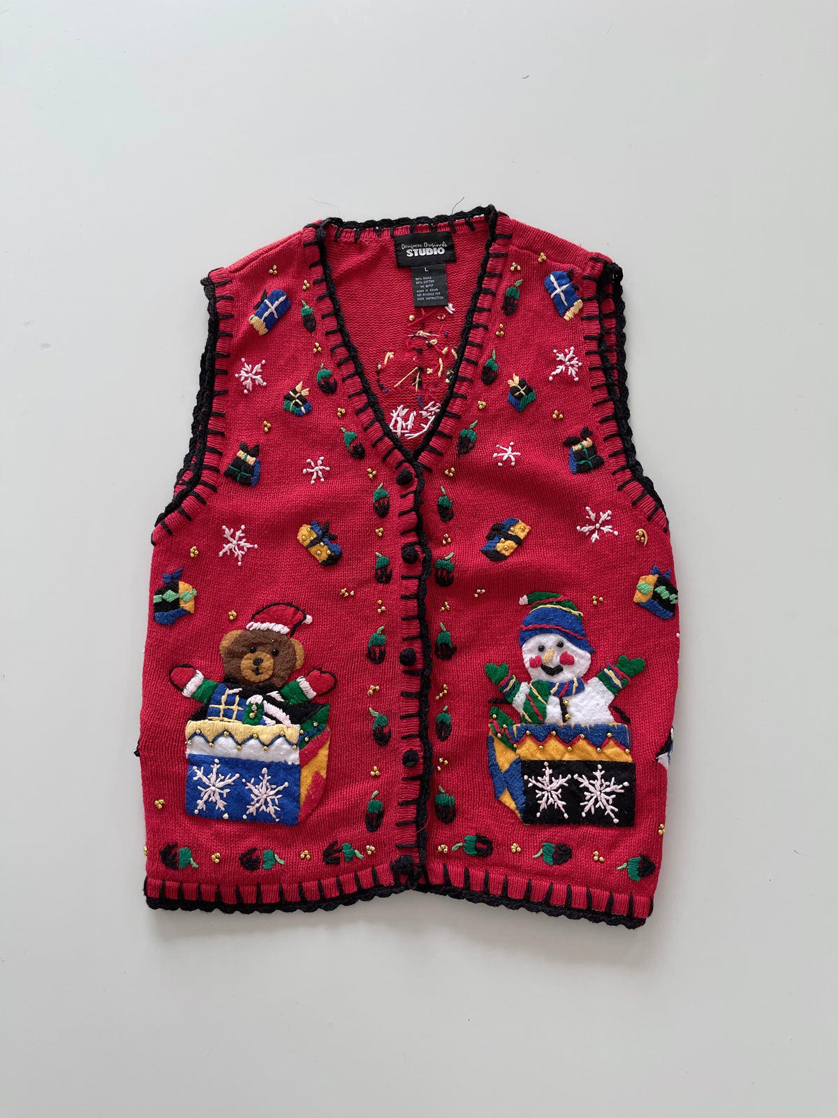 Studio Embroidered Christmas Vest Sweater-Bust 42