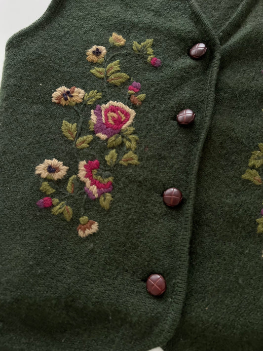Jantzen 100%Wool Hand Embroidered Vest Sweater-Bust 42