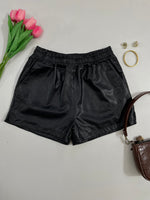 Load image into Gallery viewer, Black Faux Leather Shorts - Waist 28 to 30
