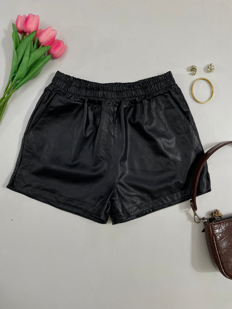 Black Faux Leather Shorts - Waist 28 to 30