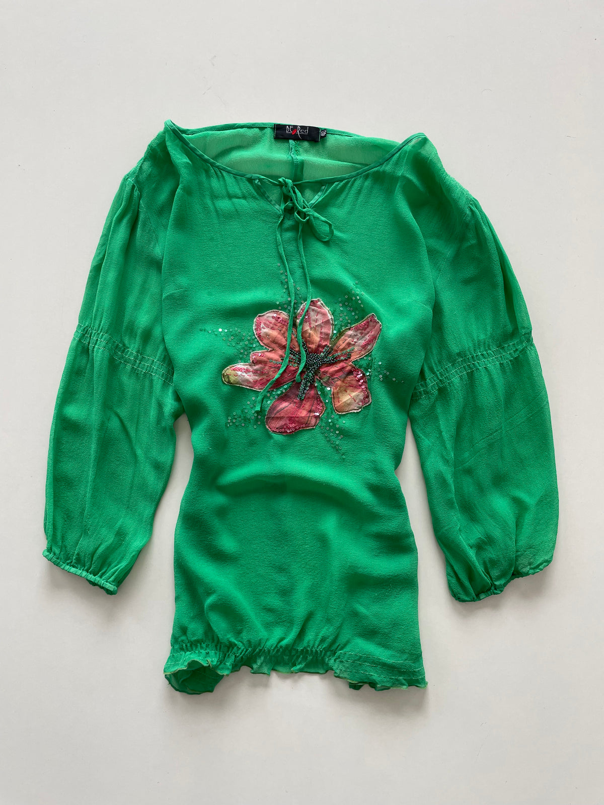 Be Red Silk Embroidered Sheer Top-Bust 42