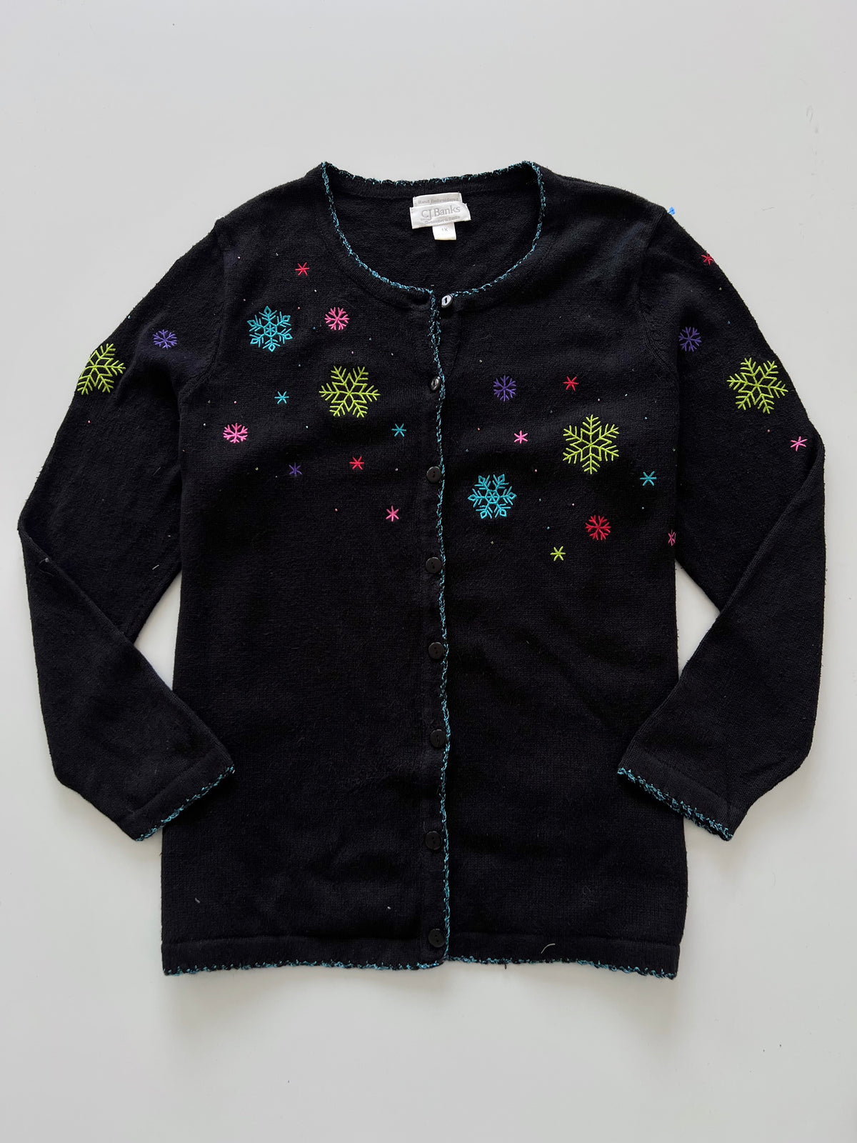 CJ Banks Embroidered Christmas Cardigan Sweater-Bust 52