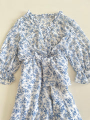 Baby Blue Flowers Ruffle Dress-Bust 34 to 38