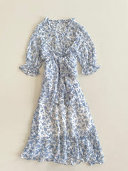 Baby Blue Flowers Ruffle Dress-Bust 34 to 38