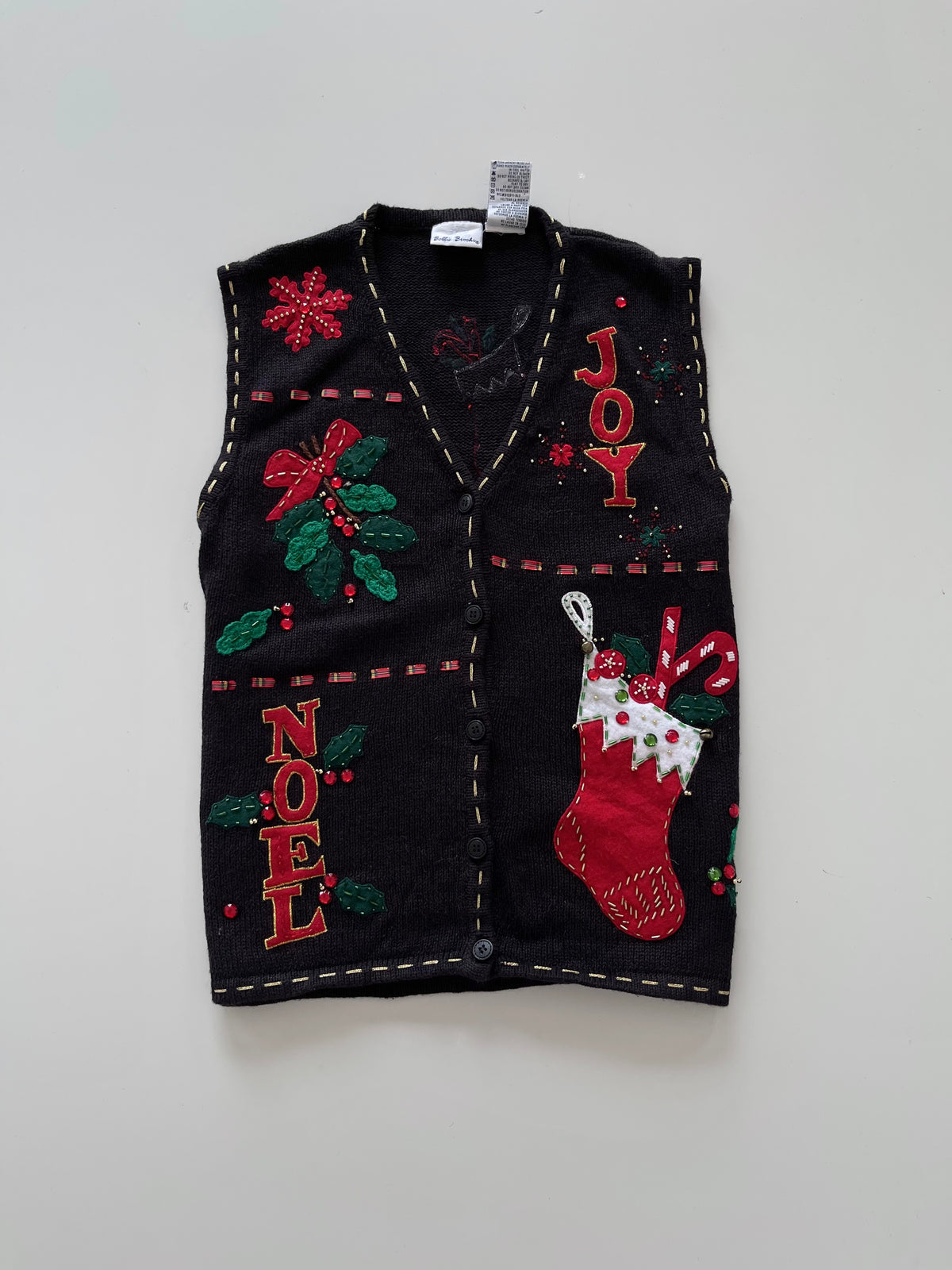 Bobbie Brooks Embroidered Christmas Vest Sweater-Bust 40