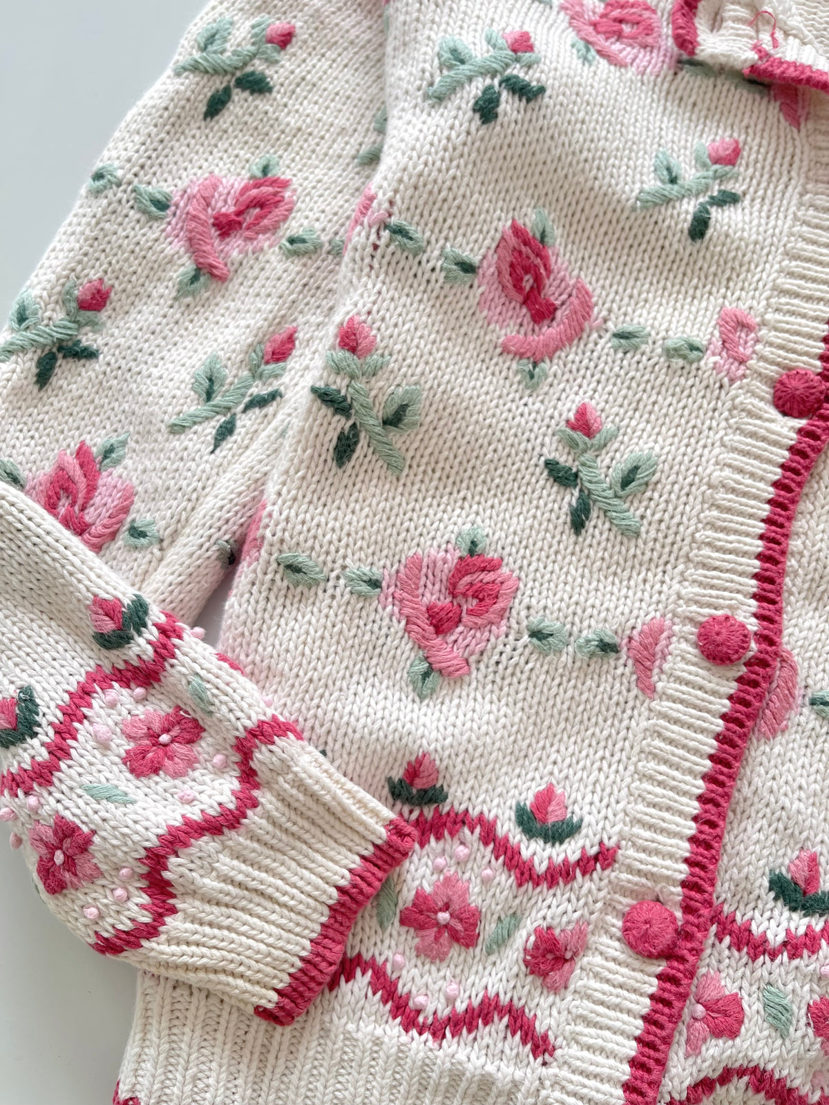 Gloria Van Derbilt Hand Knitted Embroidered Cardigan Sweater-Bust 40