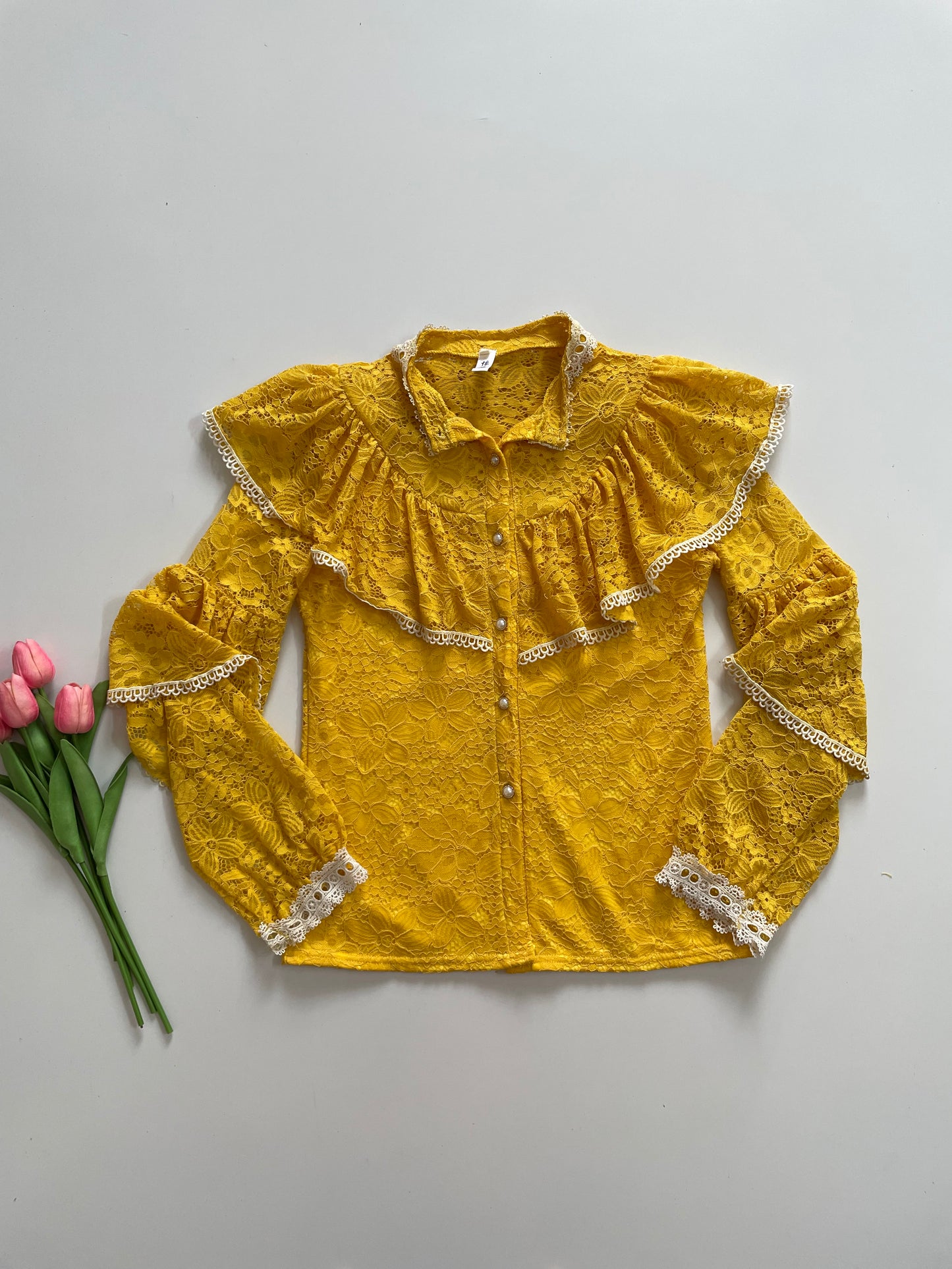 AMBER YELLOW LACE FULLY LINED TOP - BUST 32