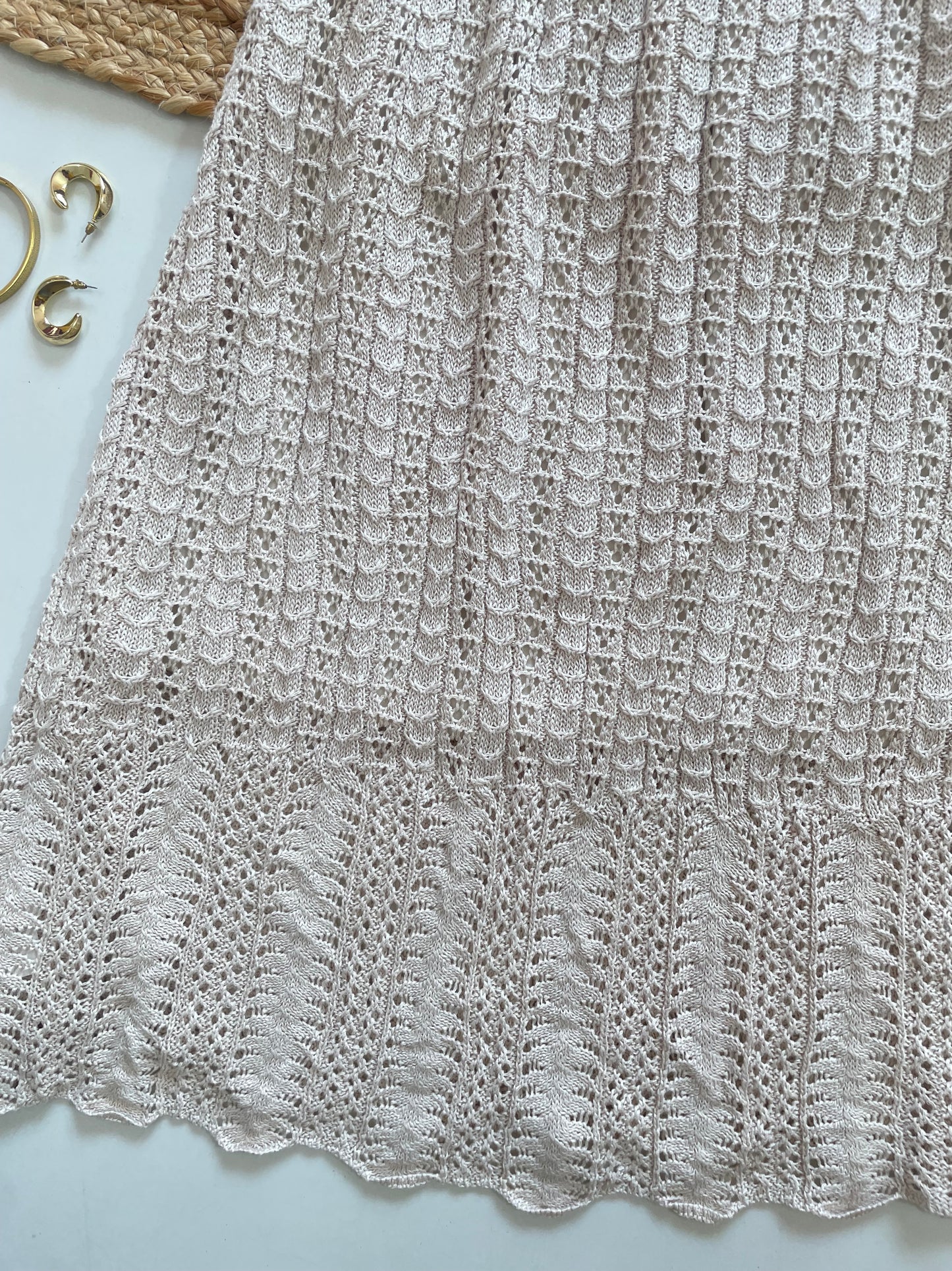 Beige Crochet Knit Long Skirt - Waist 30 to 34