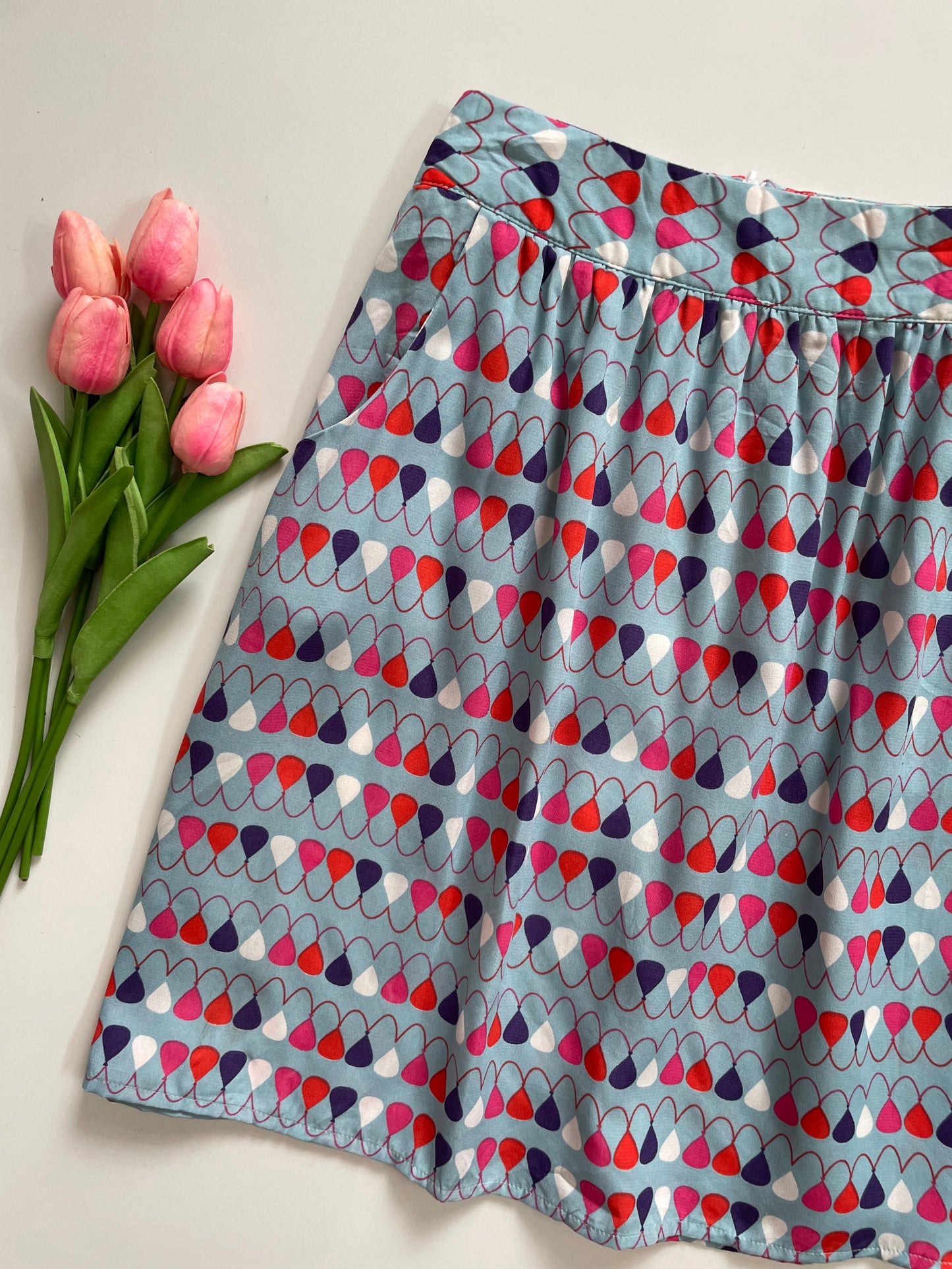 FERVOUR BABY BLUE PRINTED SKIRT - WAIST 34