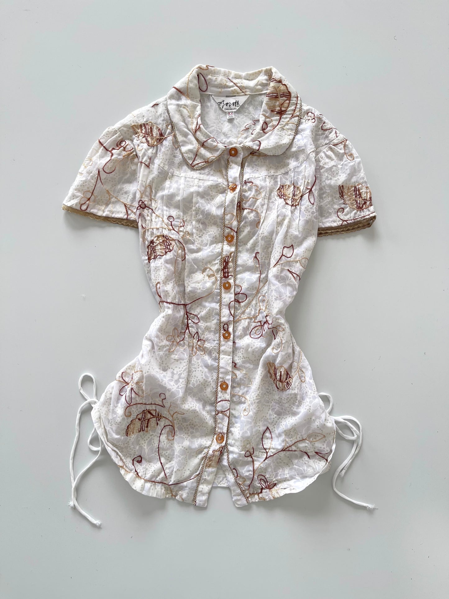 Chiau Ling Lung Embroidered Sheer Shirt-Bust 38