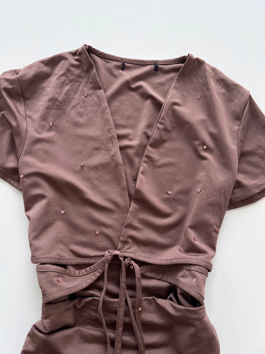 Brown Ruffle Dress-Bust 36