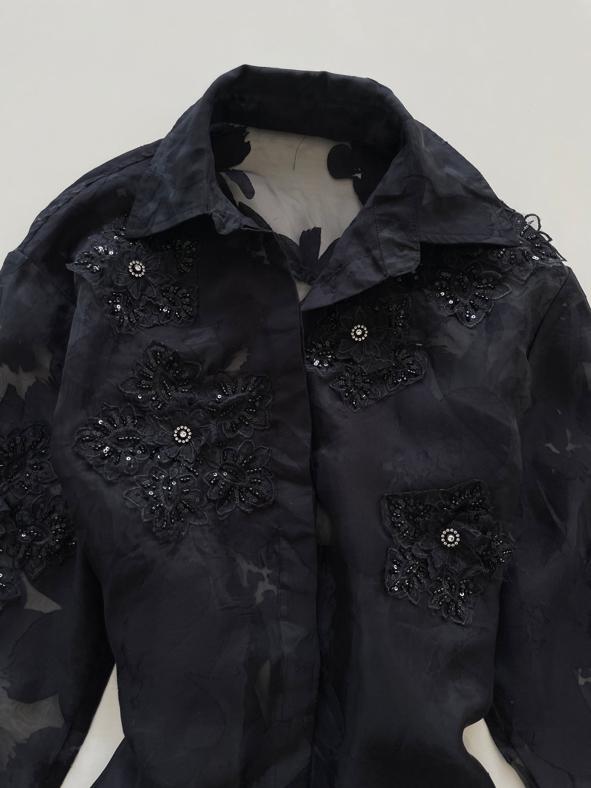 Vintage Embroidered Sheer Organza Shirt-Bust 44