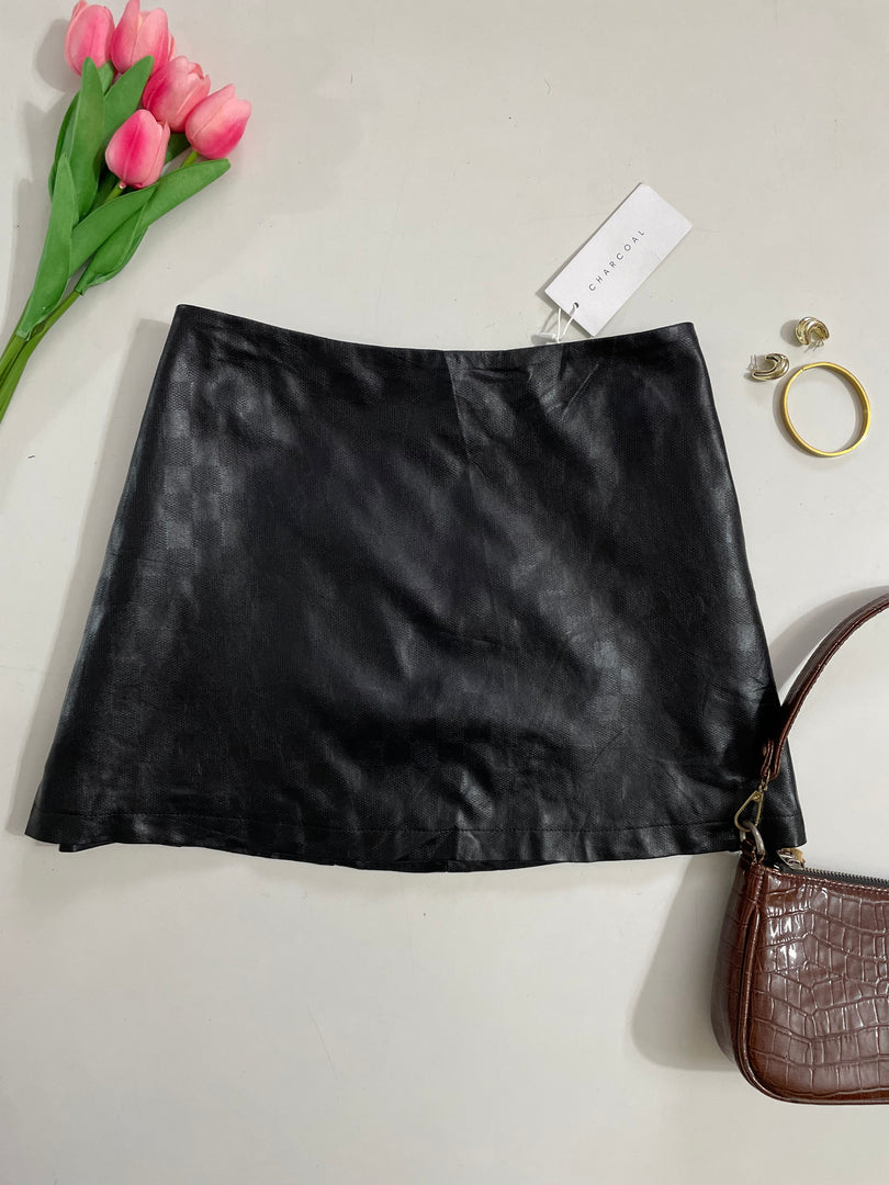 Charcoal Faux Leather Skirt - Waist 32