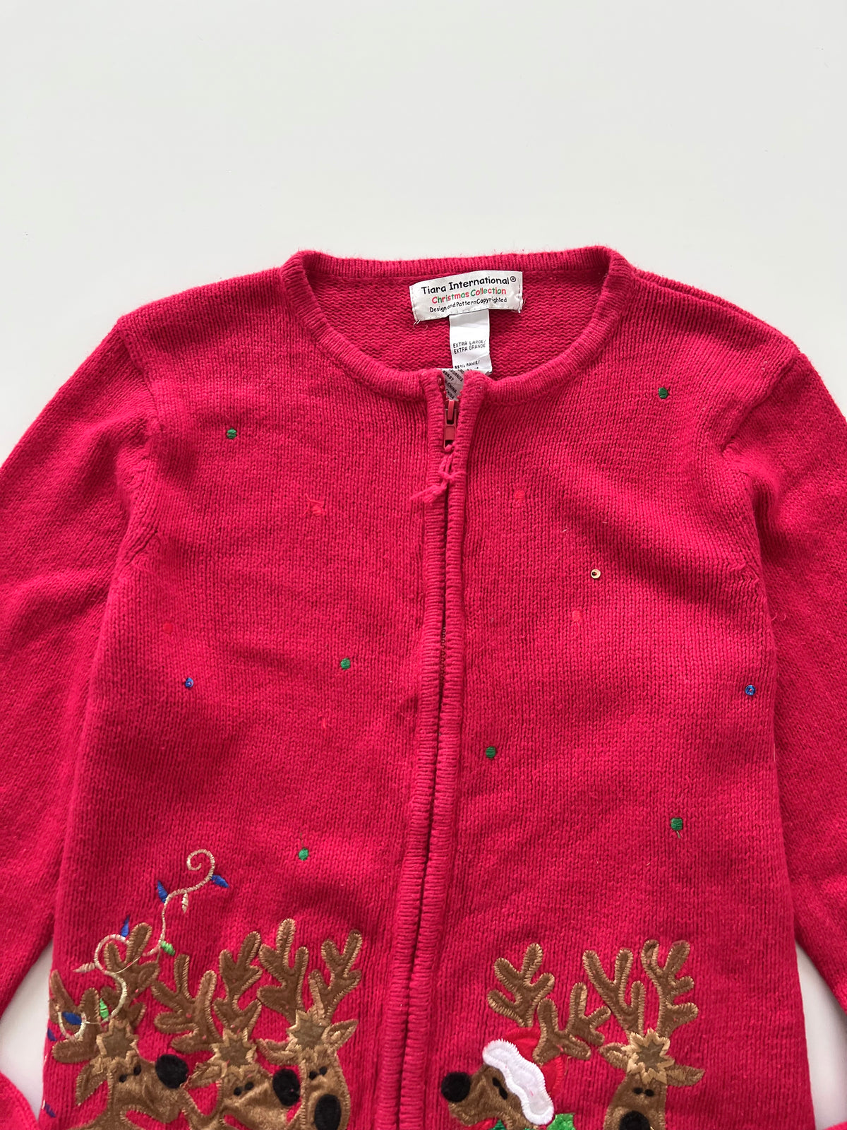 Tiara International Embroidered Christmas Zipper Sweater-Bust 46