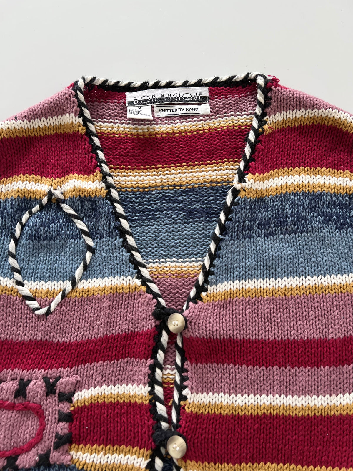 Bon Magique Knitted Hand Embroidered Vest Sweater-Bust 42