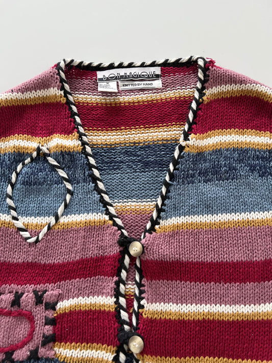 Bon Magique Knitted Hand Embroidered Vest Sweater-Bust 42