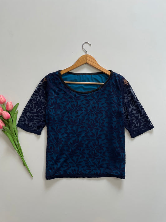 BLUE BLACK LACE TOP WITH LINING BUST - 36 to 40