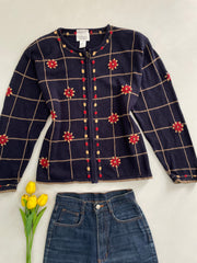 Christopher & Banks Hand Embroidered Zipper Sweater-Bust 44