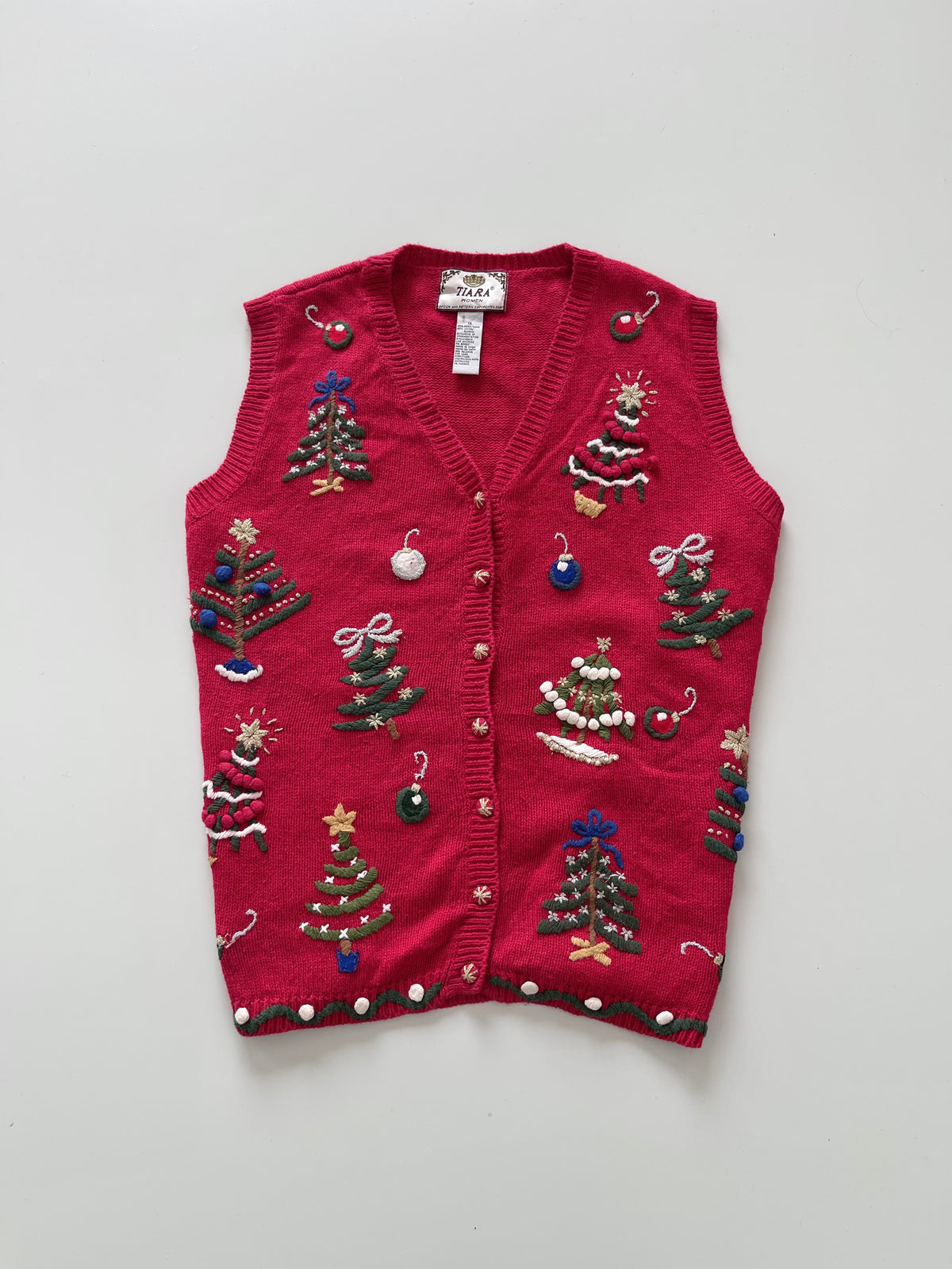 Tiara Women Embroidered Christmas Vest Sweater-Bust 50