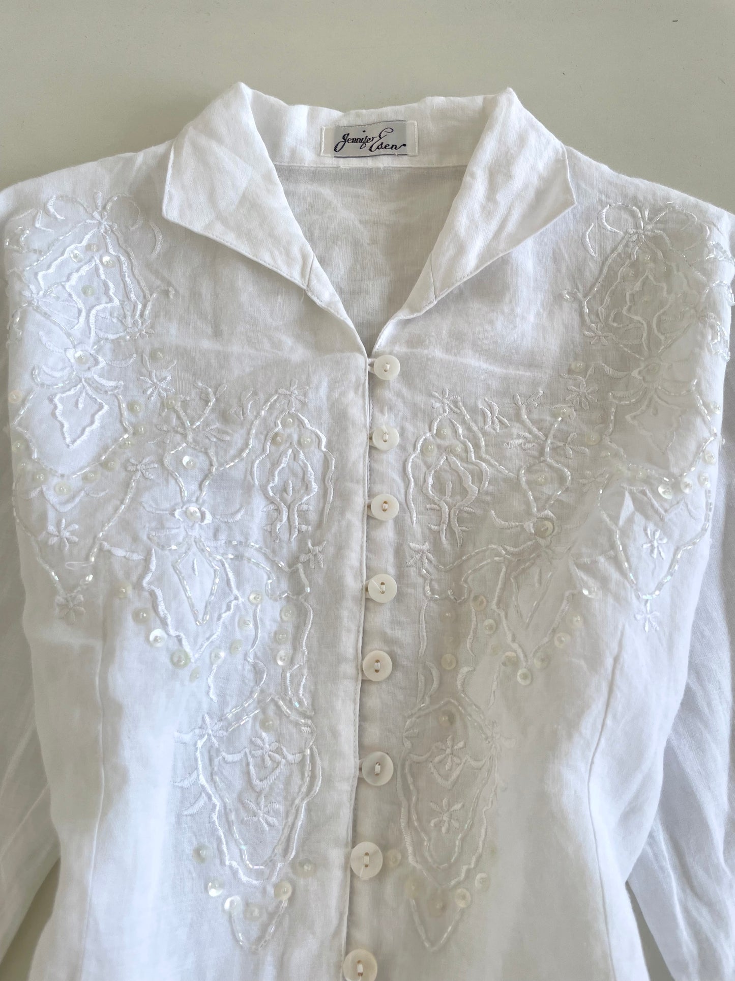 Jennifer Esen Sheer Embroidered Top-Bust 38