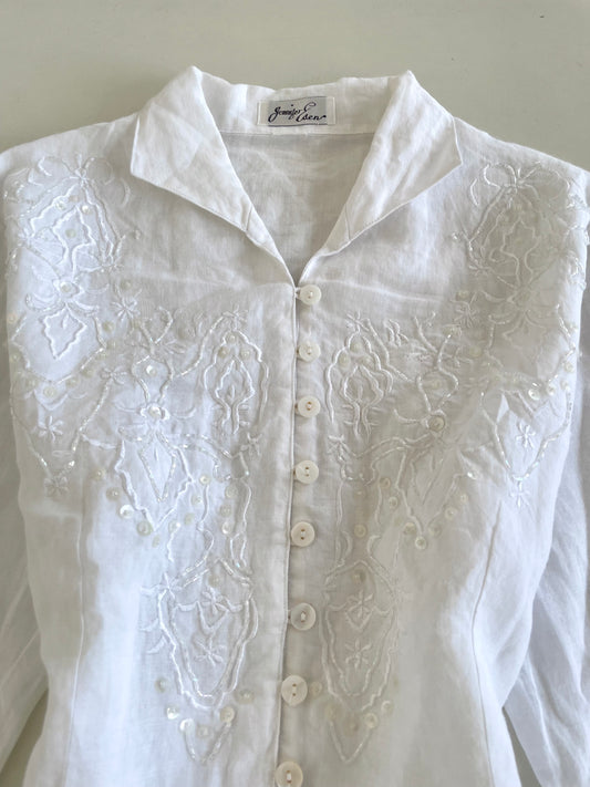 Jennifer Esen Sheer Embroidered Top-Bust 38