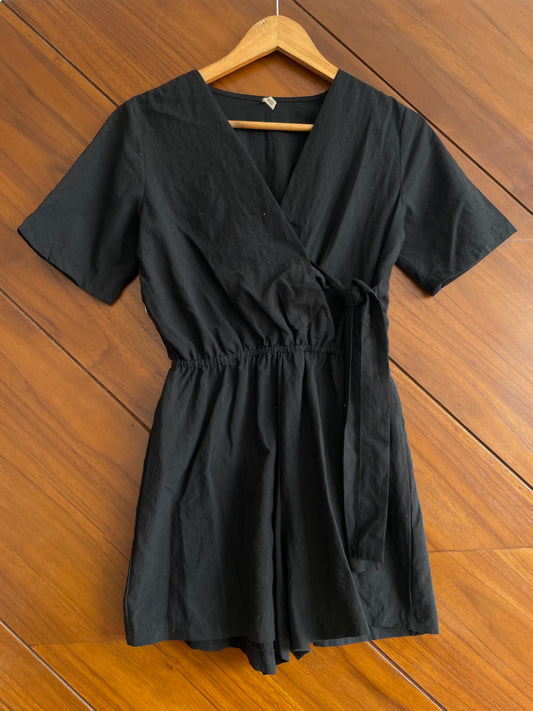 Wrap Solid Black Romper-Bust 36