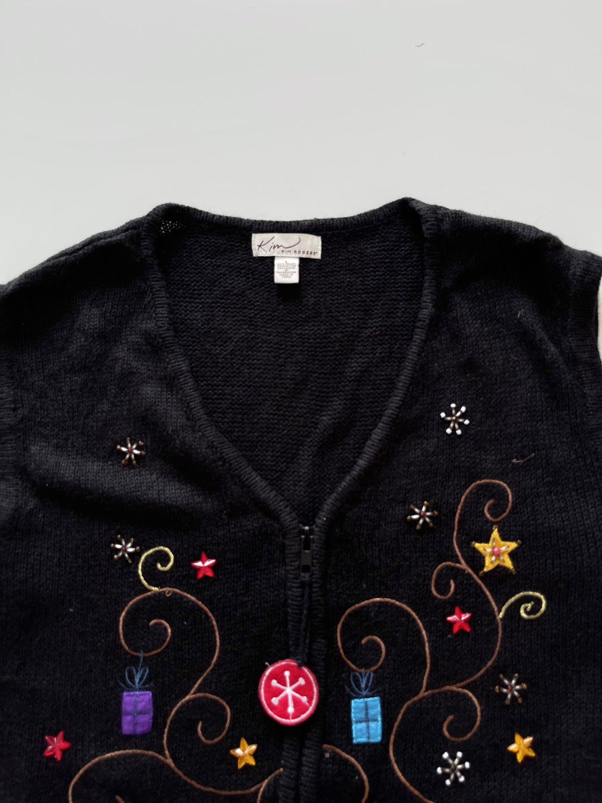 Kim Rogers Embroidered Christmas Vest Sweater-Bust 40
